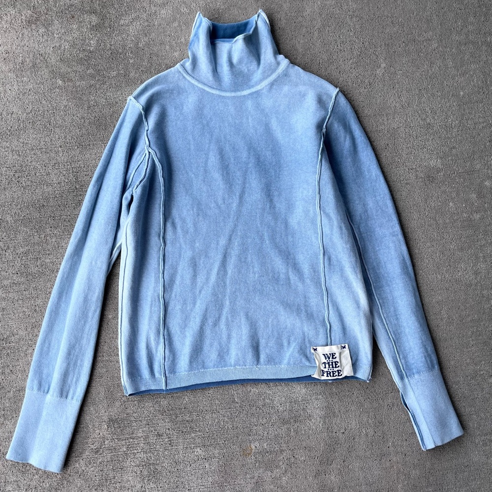 We the free long sleeve mockneck turtleneck blue sweater shirt top